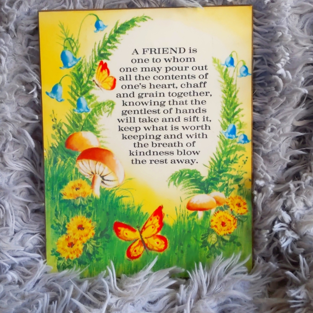 70's Wall Art Mushrooms Butterflies Dandelions "A Friend" Gift 1975 Russ Berrie